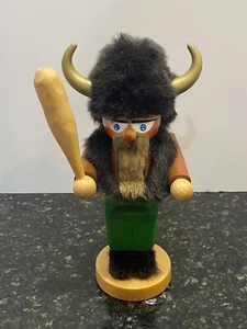 Steinbach Nutcracker Chubby Viking Warrior 12" Faux Buffalo Helmet & Club - Picture 1 of 9