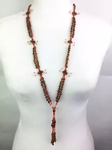 Vintage Rocailles Y Tropfen Halskette Quaste Fransen Ethno Tribal Boho Lagenlook 40" - Bild 1 von 7