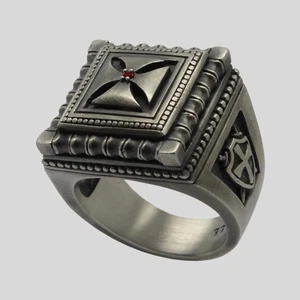 Tempelritter Handarbeit Sterlingsilber Ring Freimaurer Kreuz Rubin Größe EINZIGARTIG - Bild 1 von 12
