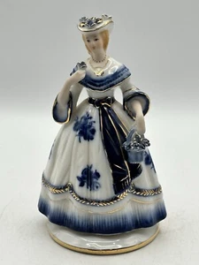 Vintage Royal Crown Derby Victorian Lady Porcelain Figurine Blue/White Gold Trim - Picture 1 of 14