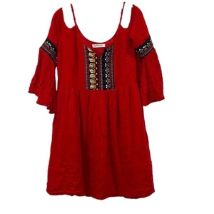 GLAMOROUS Women’s red Boho Cold Sleeve Dress Sz. 6 Tall - Picture 1 of 3