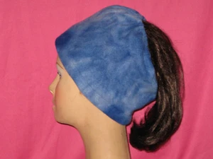 Handmade Fleece Messy Bun Hat - Tie Dye Blue - One size - Picture 1 of 2