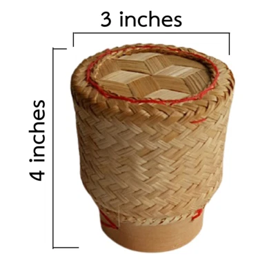 3 " Sticky Rice Bamboo Basket Thai Kratip Cookware Handmade Container - Image 1 of 4