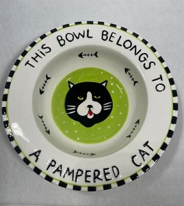 Pampered Cat Bowl Fishbones Dots and Sass for Your Feline Royalty New - Picture 1 of 4