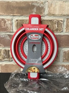 Kitchen Maestro Collapsible Colander Set Red Gray ergonomic space saving New - Picture 1 of 6
