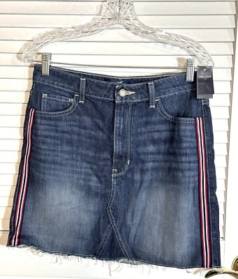Falda vaquera azul Hollister tiro ultra alto elástica rayas laterales 9/29 para mujer nueva con etiquetas Foto 1 de 4