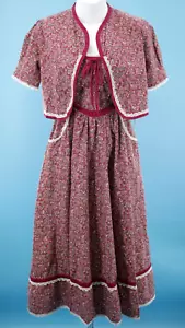 Vintage Damen 70er weinrot Blumen Gunne Sax Prairie Sommerkleid mit Jacke Gr. XS 1970s - Bild 1 von 12