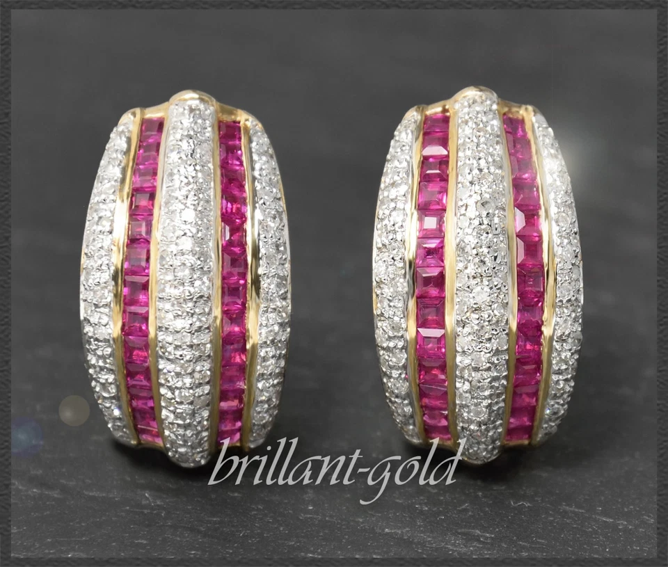Rubin & Diamant Ohrringe mit 3,60ct von "HARRY IVENS", 585 Gold Damen Creolen - Bild 1 von 4