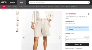 ASOS Design 'Smart Wide Shorts - Stone' Chino Tan Beige Taglia 34" Lungo Nuovo *** - Foto 1 di 3