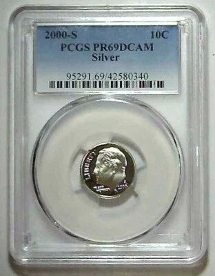 2000-S 10C Roosevelt Dime  PCGS PR69DCAM 90% Silver 21aro1229 - Image 1 of 2