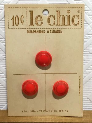 Vintage Le Chic Buttons Red Gold Accent Glass Shank 9/16" #5416 West Germany - Image 1 of 3