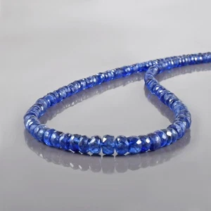 Natural Faceted Blue Sapphire 3-5mm Rondelle Beads 18" Chain Handmade Necklace - Picture 1 of 5