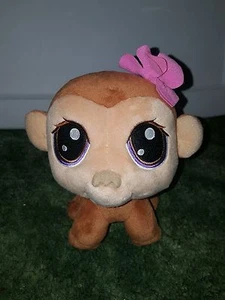 Muñeca de peluche Littlest Pet Shop Bobblehead Monkey marrón con flor rosa de 8" 2005 - Imagen 1 de 3