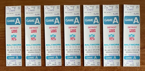 LOT of 7 -VINTAGE 1974 NFL DETROIT LIONS @ BALTIMORE COLTS FULL FOOTBALL TICKETS Cover
