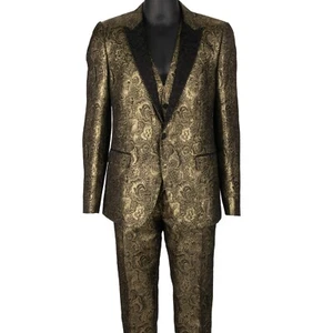 DOLCE & GABBANA Baroque Jacquard Suit Blazer Jacket Waistcoat Pants Gold 50 M L - Picture 1 of 8