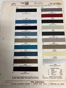 1968 OLDSMOBILE AUTOMOTIVE P.P.G., DITZLER Exterior Paint Color Chip ORIG - Picture 1 of 1
