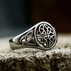 Men Women Viking Celtic Knot Hollow Ring Stainless Steel Vintage Biker Punk Ring - Picture 1 of 3