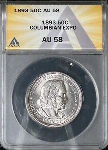 1893 Columbian Commemorative Half Dollar ANACS AU 58 Brilliant and Untoning - Picture 1 of 2