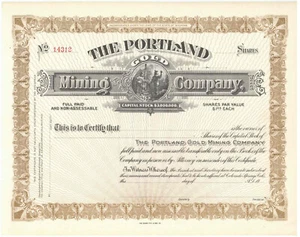 Portland Gold Mining Company. Certificato di magazzino. Wyoming - Foto 1 di 1