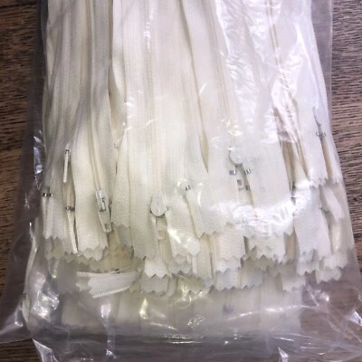 Lot of 100 29" YKK 122 Nylon #3 White Ivory Slider Zipper Open End