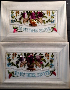 Nr. 612 CPA BESTICKT - Postkarte bestickte Tasche - englisch - DENKE / AN MEINE LIEBE SCHWESTER - Bild 1 von 2