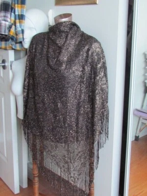 Lace Mantilla Vintage Church Golden Metallic Piano Shawl Japan Scarf Black — 第 1/4 张图片