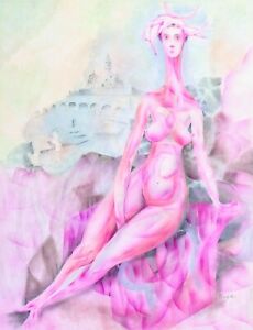 Jacques boéri - Painting Original - Gouache - La Woman Pink, Nude