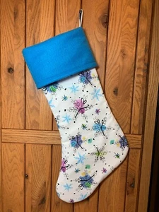 19 1/2" NEW Handmade Beautiful Multi Colored Snowflakes Lined Cuffed Stocking - Picture 1 of 2