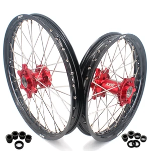 KKE 21/18 CNC Wheels Rims Fit KTM EXC XC SX SXF XCF 125-380CC 2000-2002 Red Hubs - Bild 1 von 14