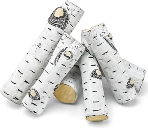 Gas Fireplace Logs Set Ceramic White Birch, Fireplace Decorative 6pcs, Large - Picture 1 of 18