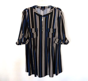 Blusa COCOMO Para Mujer 2X Multicolor Rayas Pintuck 1/4 Cremallera Manga 3/4 Trabajo - Imagen 1 de 10