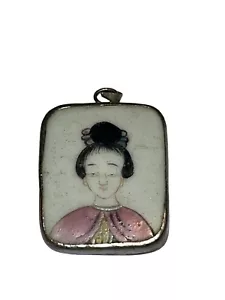 Chinese Pottery Shard Porcelain Portrait Pendant For Necklace - Picture 1 of 2