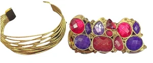 Menge 2 goldfarbene Armbänder - 1 Goldmanschette - 1 Stretch bunt - EUC - Bild 1 von 9