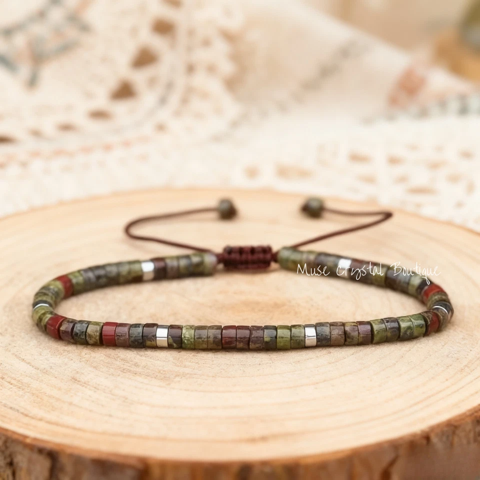 Natural Dragon Blood Stone Healing Reiki Gemstone Bracelet Gift for Men Women - Image 1 of 2