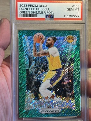 2023 Panini Prizm Deca D’Angelo Russell Green Shimmer FOTL /12 PSA 10 - Image 1 of 2