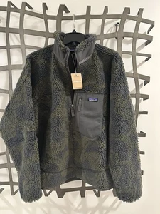 NWT Men's Patagonia Gray Green Camo Classic Retro X Deep Pile Fleece Jacket Sz L - Picture 1 of 2