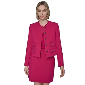 KARL LAGERFELD PARIS Women's Pink Collarless Four-Pocket Crop Blazer - Picture 1 of 8