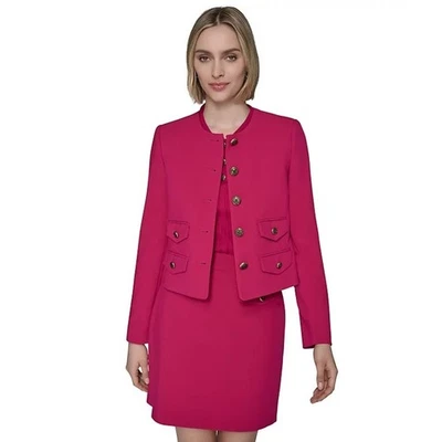 KARL LAGERFELD PARIS Women's Pink Collarless Four-Pocket Crop Blazer - Image 1 of 4