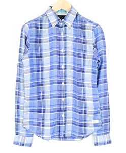 SCOTCH & SODA Ams Couture Men`s Shirt S Blue Linen Checked Long Sleeve Shirt - Picture 1 of 8