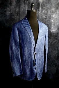 Giacca blazer Peter Millar a righe misto lino 46R blu navy nuova con etichetta $1200 - Foto 1 di 10