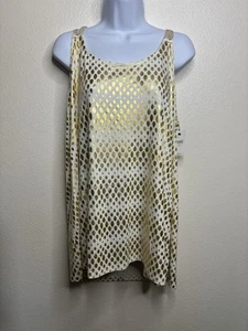 Lane Bryant Cream Gold Metallic Water Drops Tank Top Size 22/24 Crisscross Back - Picture 1 of 6