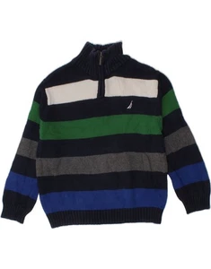 NAUTICA Boys Zip Neck Jumper Sweater 5-6 Years Navy Blue Striped AI03 - Picture 1 of 3