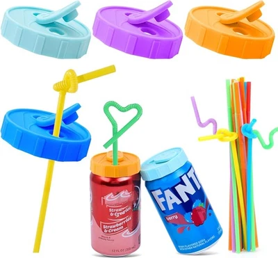 NXPPYY 4 Silicone Soda Can Lids with 20 Straw - Reusable Pop Can Covers, BPA-Free Airti
