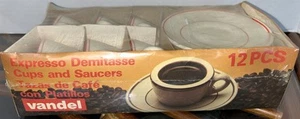 VINTAGE RED STRIPE SET OF 6 ESPRESSO/DEMITASSE CUPS AND SAUCERS MADE IN CHILE - Picture 1 of 6