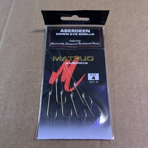 Fishing Hooks 1 Pack Of 6 Size #4 Gold MATZUO America Aberdeen Down Eye Snells - Picture 1 of 2