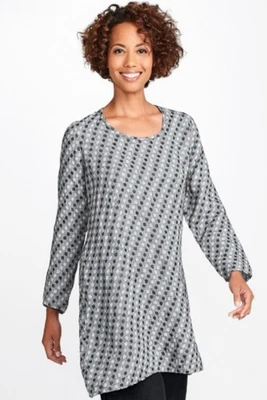 Vestido túnica gris lino a lunares manga larga cuello redondo 100 % lino línea A S NUEVO Foto 1 de 4