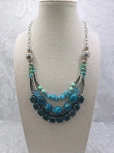 Chicos Silberstein Aquamarin mit Faux Türkis Blau Perlen 3 Strang Halskette - Bild 1 von 11