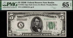 1928B D.G.S $5 FRN BOSTON P.M.G #65EPQ - Picture 1 of 3