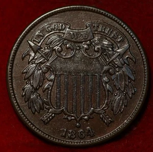 1864 Philadelphia Mint Copper Two Cent Coin - Picture 1 of 2