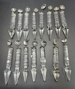 Antique Clear Crystal Prism Pendant, 4.5“Chandelier Part 15pc - Picture 1 of 7